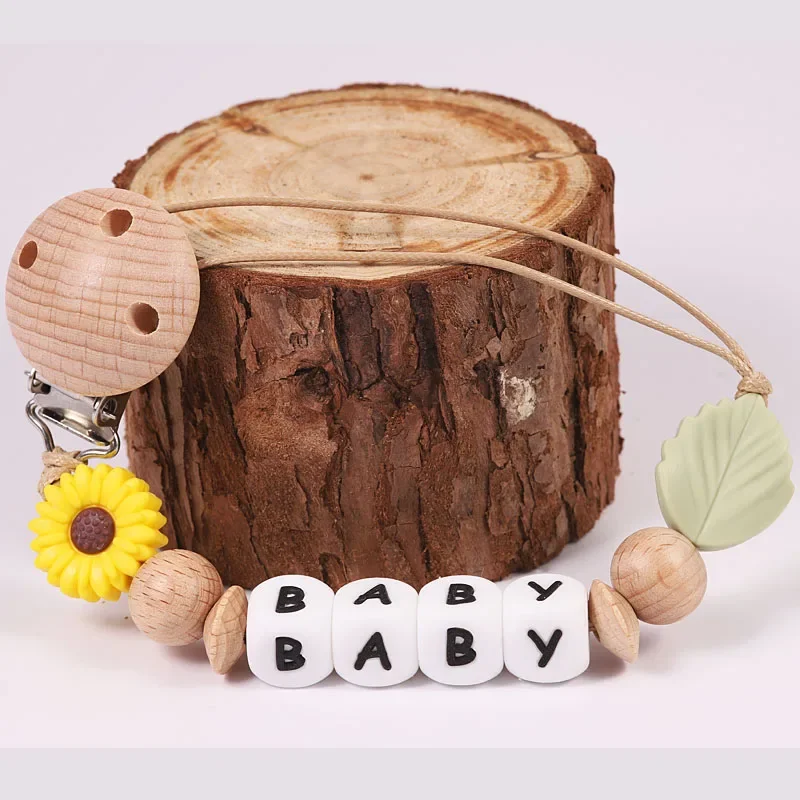 Nome personalizzato in legno personalizzato catena per ciuccio per bambini perline in Silicone supporto per capezzolo fittizio protezione ciondolo per massaggiagengive roba regalo per neonati