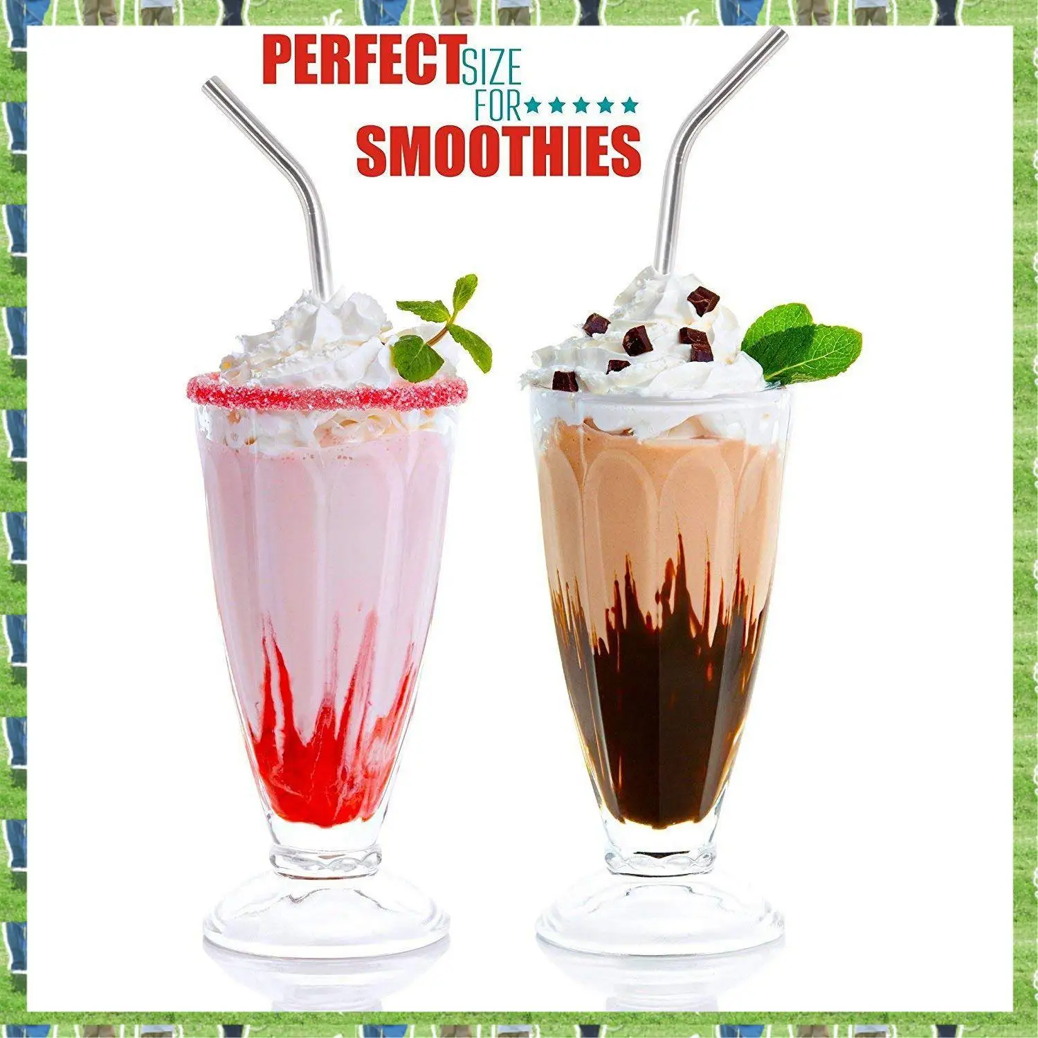 

FTS Drinking Straws Reusable Stainless Steel Straws Set Of 5, 2Pcs 10.5 Inch Bendy Straws+ 2Pcs 10.5 Inch Straight Straws+1Pcs 9