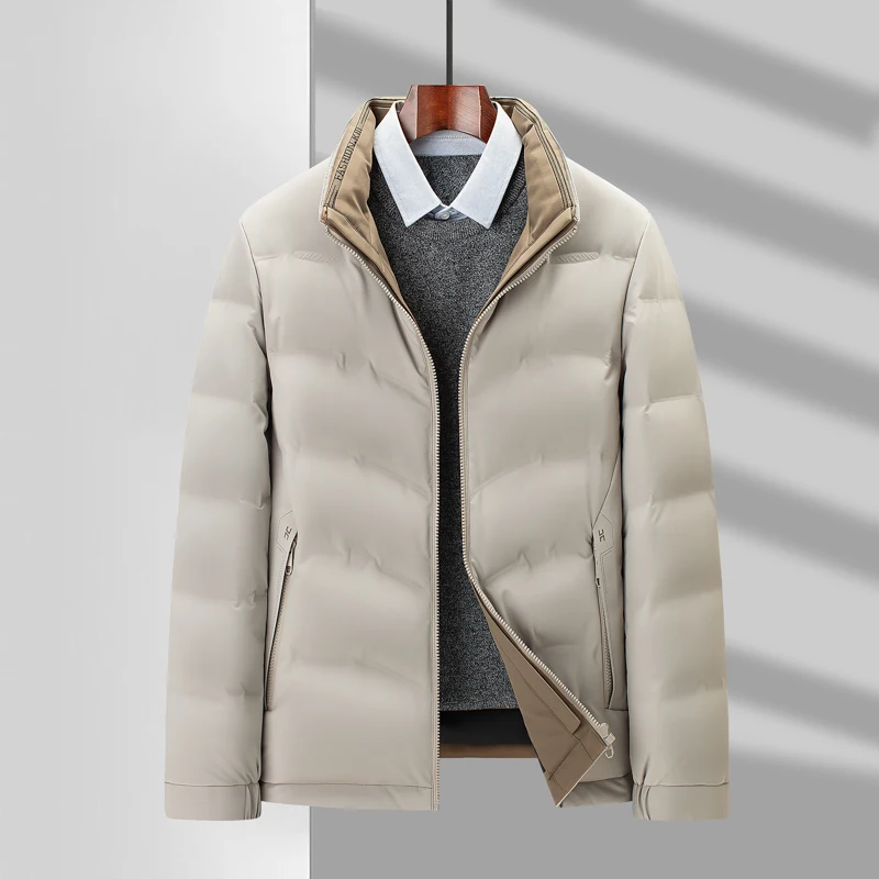 Chaqueta de plumón de pato blanco para hombre, Parkas de cuello alto, impermeables, gruesas, cálidas y brillantes, Abrigo acolchado, moda de invierno, 2023