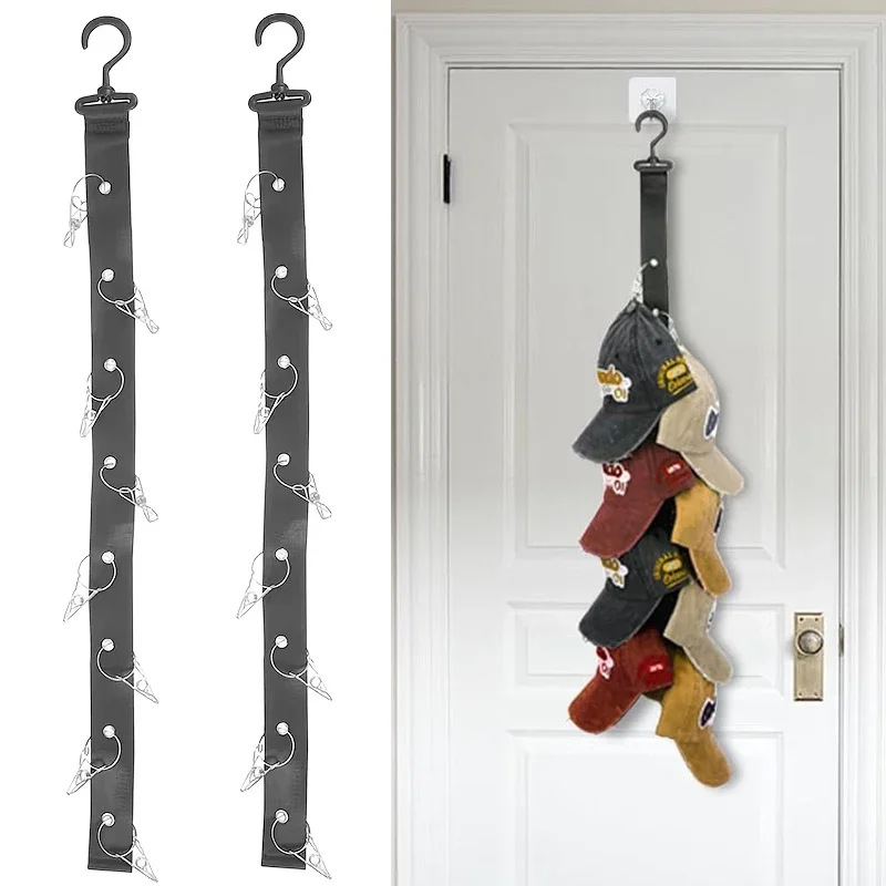 Hat Rack for Baseball Caps Organizer Hat Holder for Closet Hook, Wall and Door, Stainless Steel Clips Cap Storage for Hanging