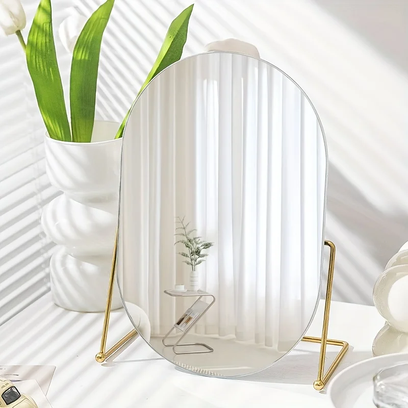 1pc Luxury Oval Makeup Mirror With Stand, Rotatable High-Definition Vanity Mirror, Bedroom Tabletop Decor