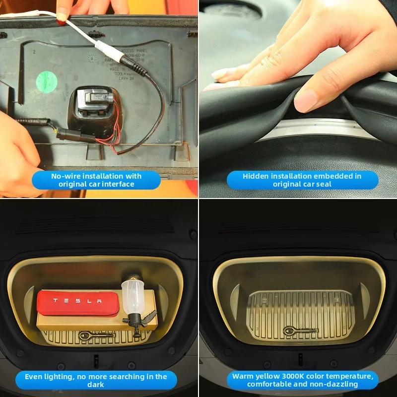For Tesla Model Y Magnetic suction Front Trunk LED Ambient Surround Light Flexible Silicone Strip Car Accessories Interior 21-25