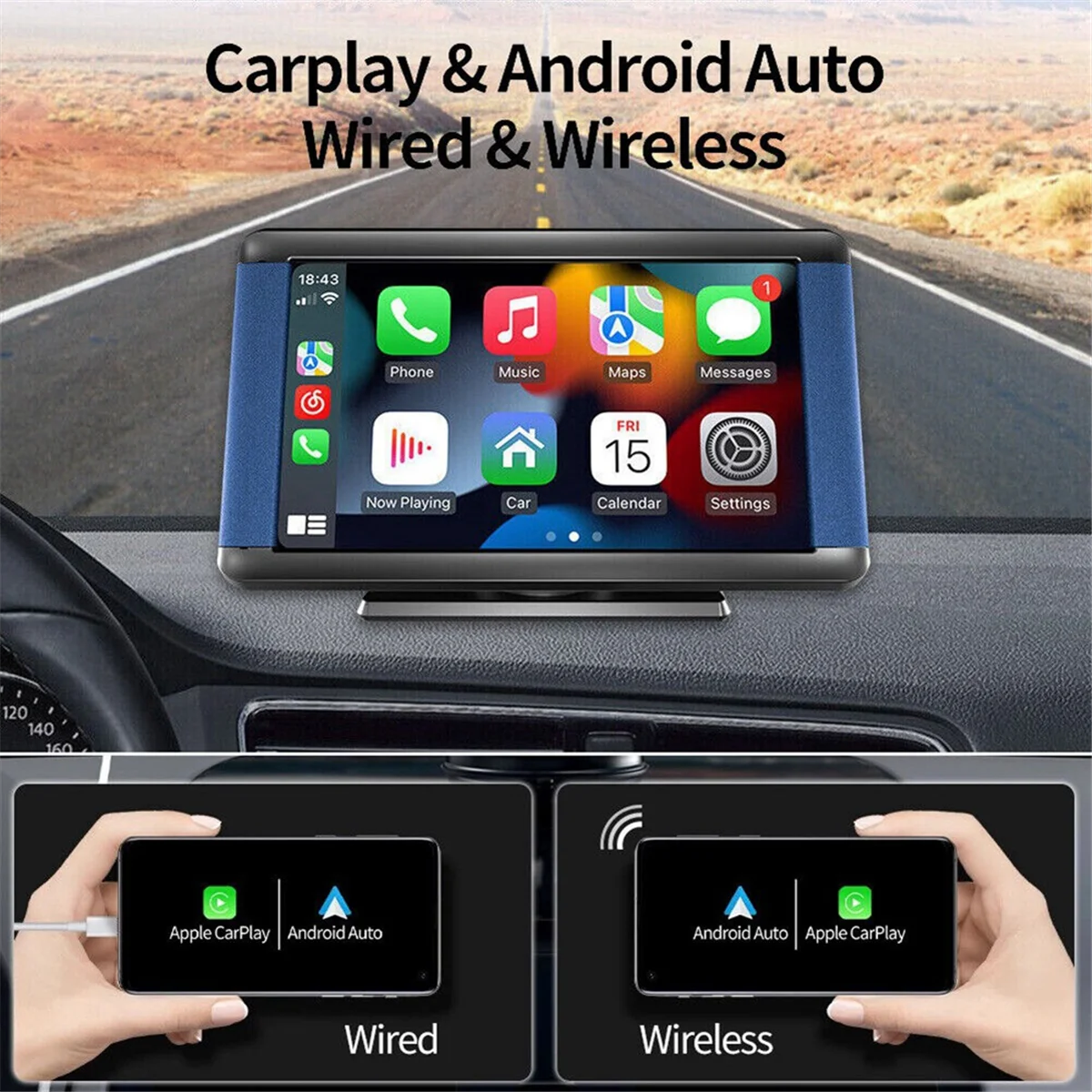 Z0C-h7Inch Schermo di navigazione touch capacitivo per auto CarPlay wireless e lettore portatile per auto Android con AHD