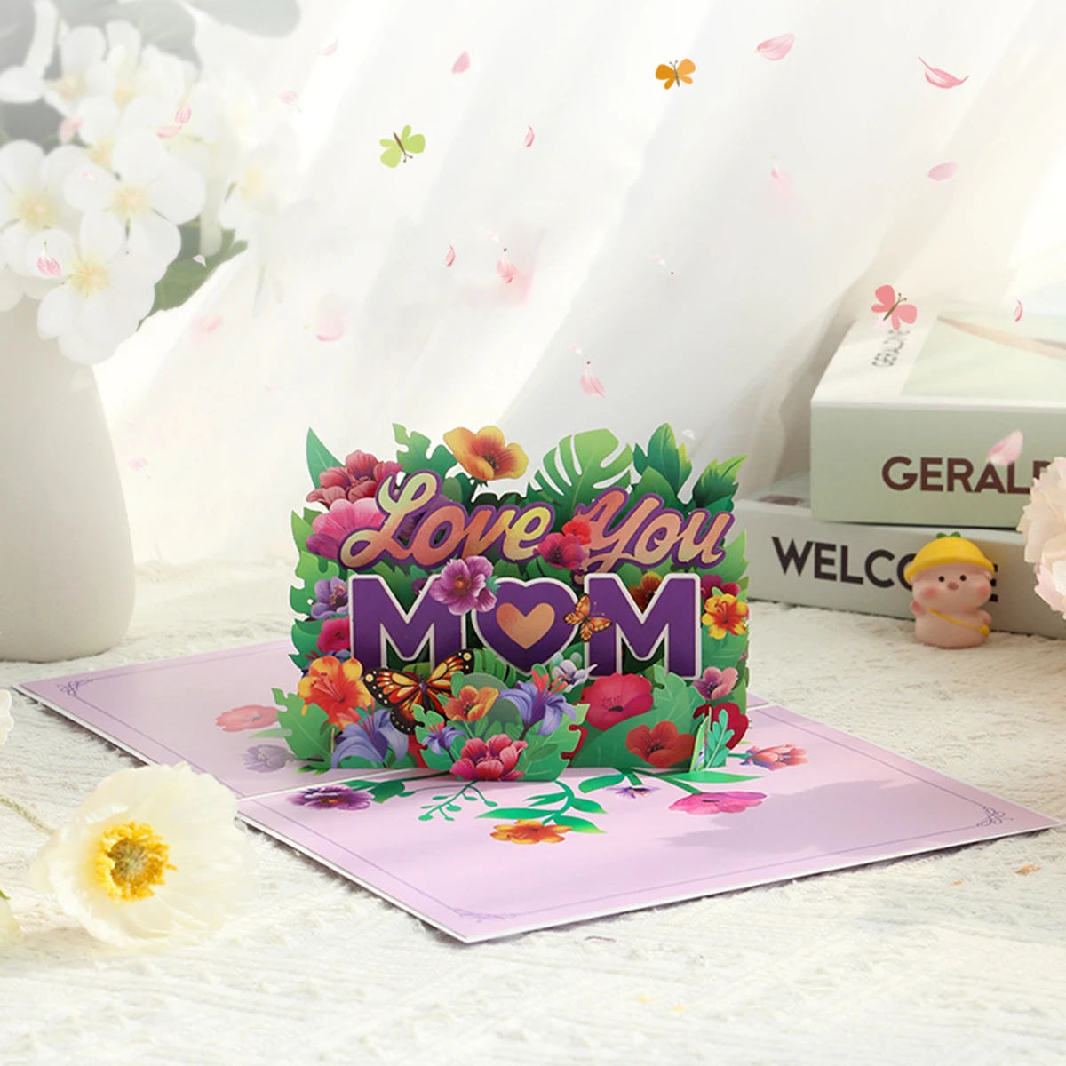 

1 floral mother's day bronzing greeting card,butterfly floral pattern holiday greeting card,express gratitude (with envelope)