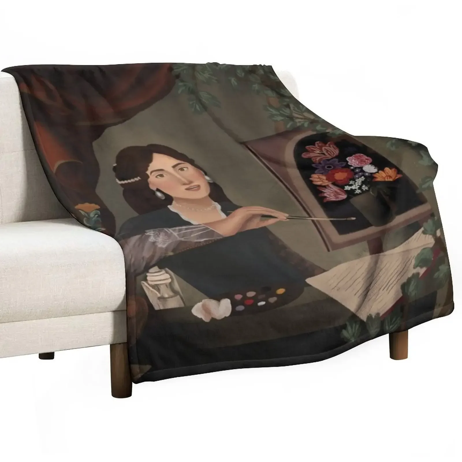 Baroque Inspired Portrait | Poster Throw Blanket Retros Summer Blankets