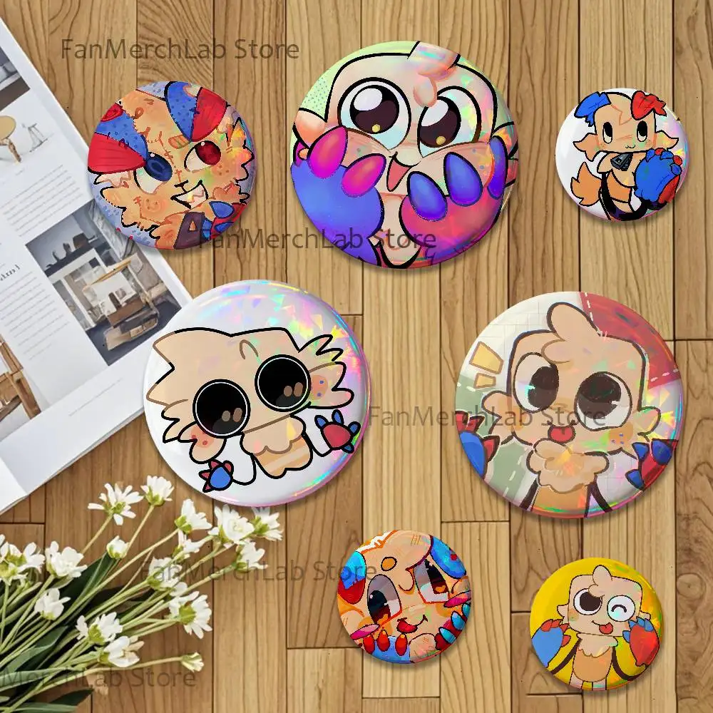 

D-Dandys Game W-WorldS G-Goob Laser reflective round badges pins bag clothing decorations collectibles gifts for friends