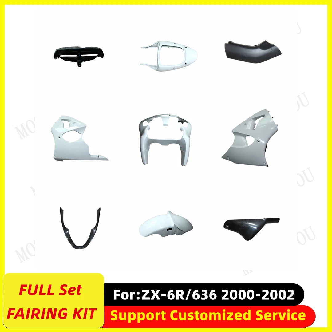 

Motorcycle ABS Plastic full Fairing Kit for Kawasaki ZX-6R ZX6R 636 2000 2001 2002 Bodywork fairings Kit Unpainted Body Panels