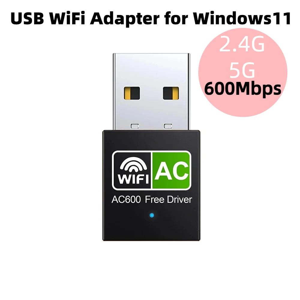 

Внешний USB-адаптер Wi-Fi, 600 Мбит/с, двухдиапазонный беспроводной сетевой приемник 2,4/5 ГГц, мини-ключ Wi-Fi для настольного ПК с Windows11/10