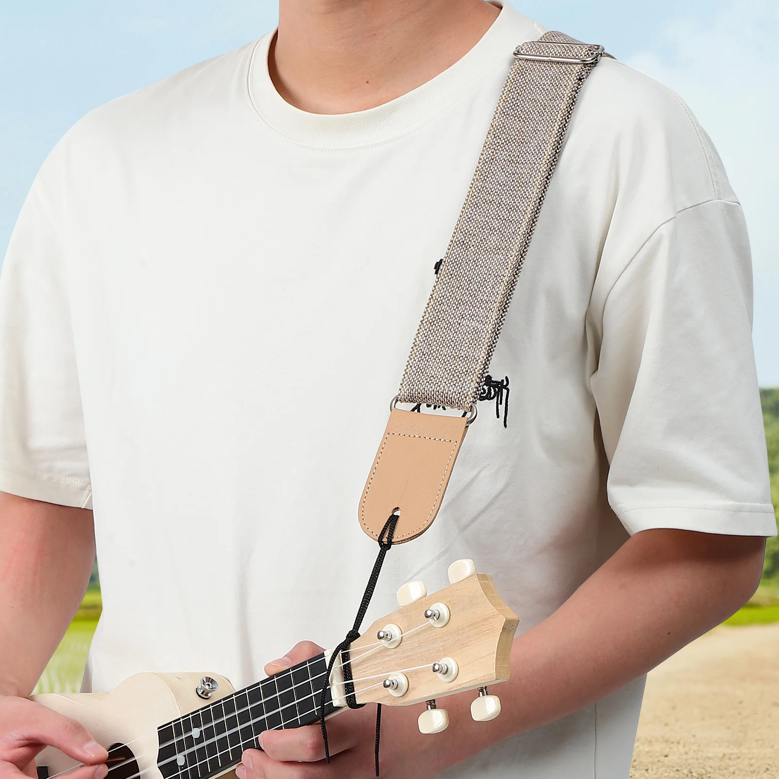 

1pcs Guitar Tail Nail Strap Set Adjustable Bass Guitar Sling Durable Cotton Linen Shoulder Belt For Electric Acoustic Instrument