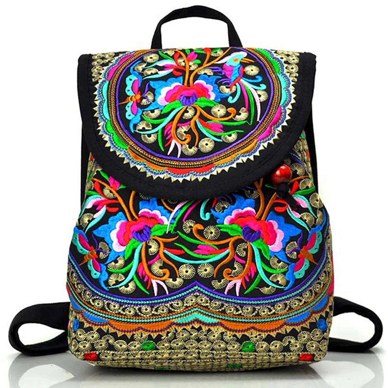 Vintage Artistic Embroidered Women Canvas Backpacks Handmade Floral Embroidery Rucksack Schoolbag Denim Travel Bags Mochila