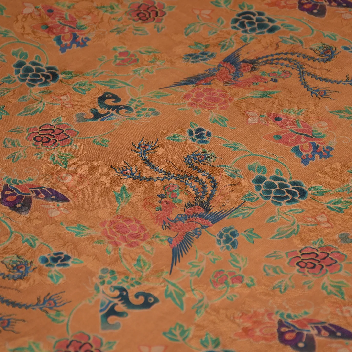 

Натуральный шелк H23 с узором Феникса, туссовый шелк, шелк аньюнь, 35 момме, широкий рулон, традиционный китайский стиль