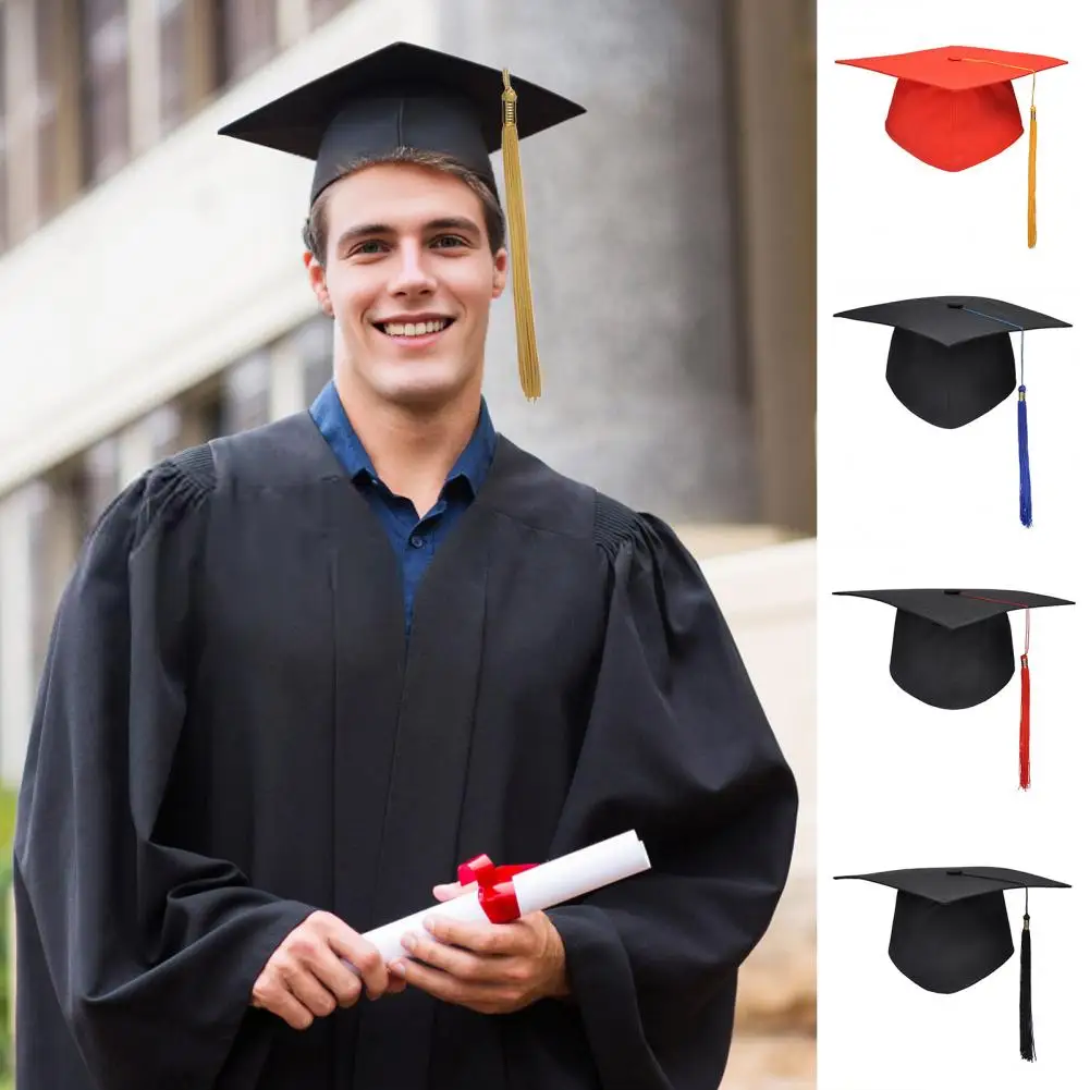 Graduation Cap with Tassel Bachelors Hat with Adjustable Size Elastic Band Graduation Dress Accessory Master Degree Graduation C