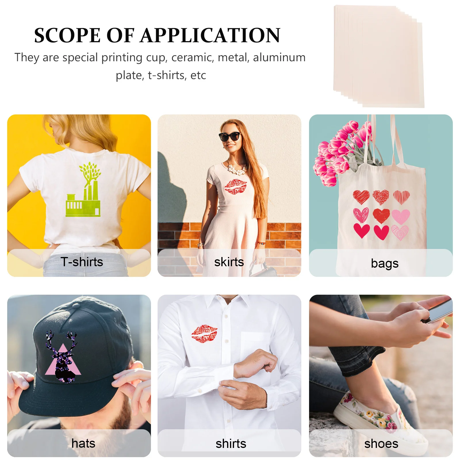 100Pcs Sublimation Transfer Paper A4 Size Heat Press Sheets for T Shirt Pattern Printing DIY Home Craft Projects on Ceramics