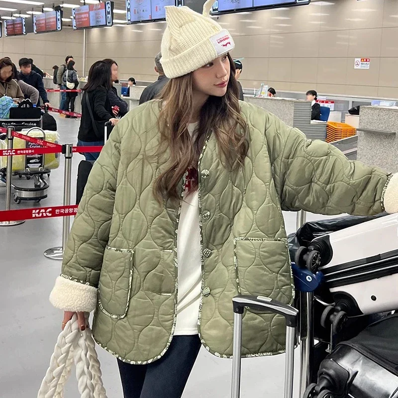 Abrigos ondulados de Invierno para mujer, ropa de 2 maneras, Parkas de manga larga, chaqueta de una sola botonadura, abrigos con bolsillos Retro, 2025