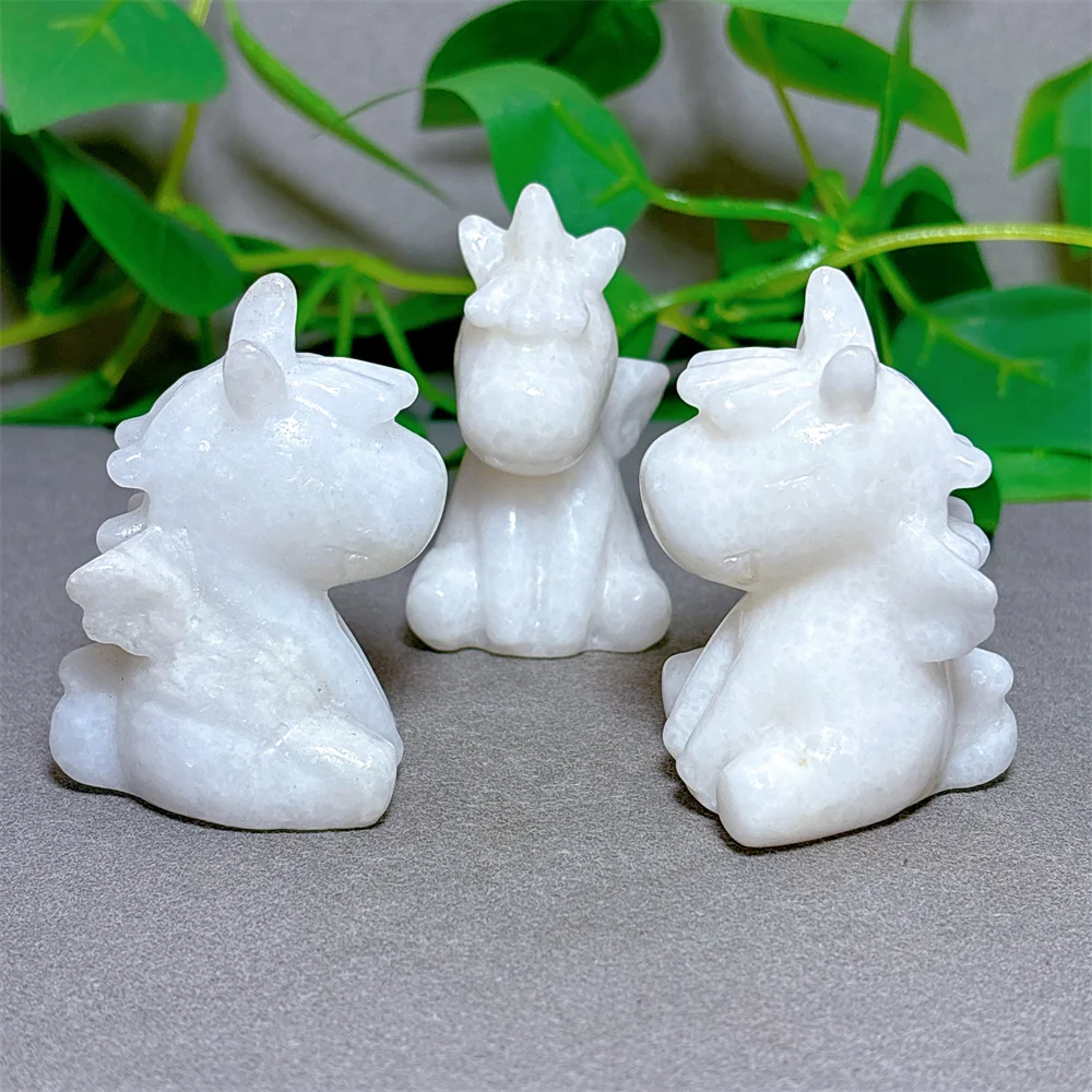 White Marble Unicorn Pegasus Crystal Natural Stone Quartz Stone Minerals Home Decoration Reiki Craft Carved Gifts Luck