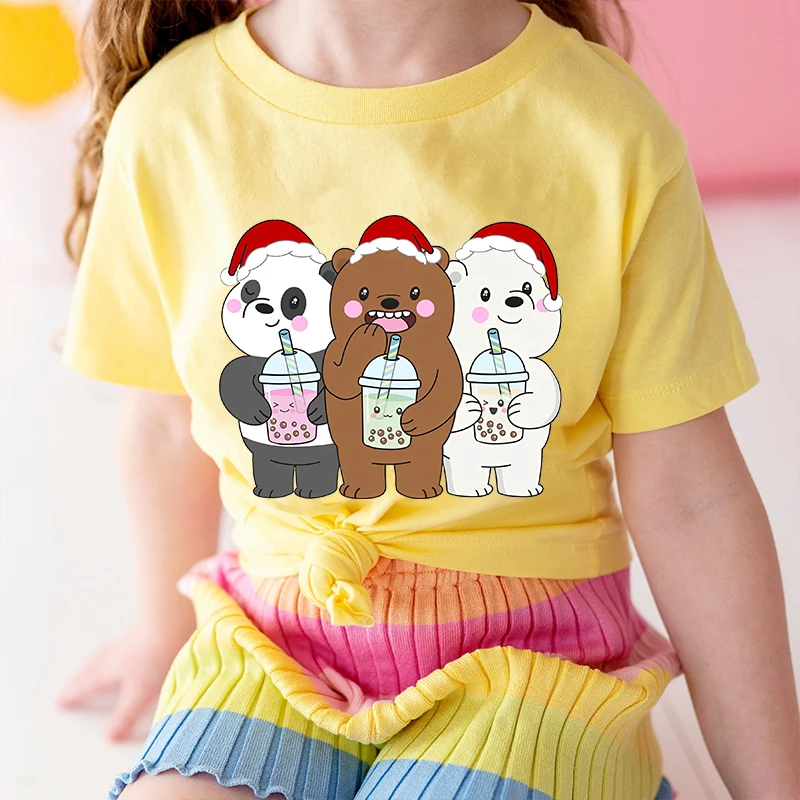 Wir nackte Bären gedruckt Kinder T-Shirt Sommer Kinder Baumwolle Kurzarm gelb lässig Top für Jungen und Mädchen geeignet