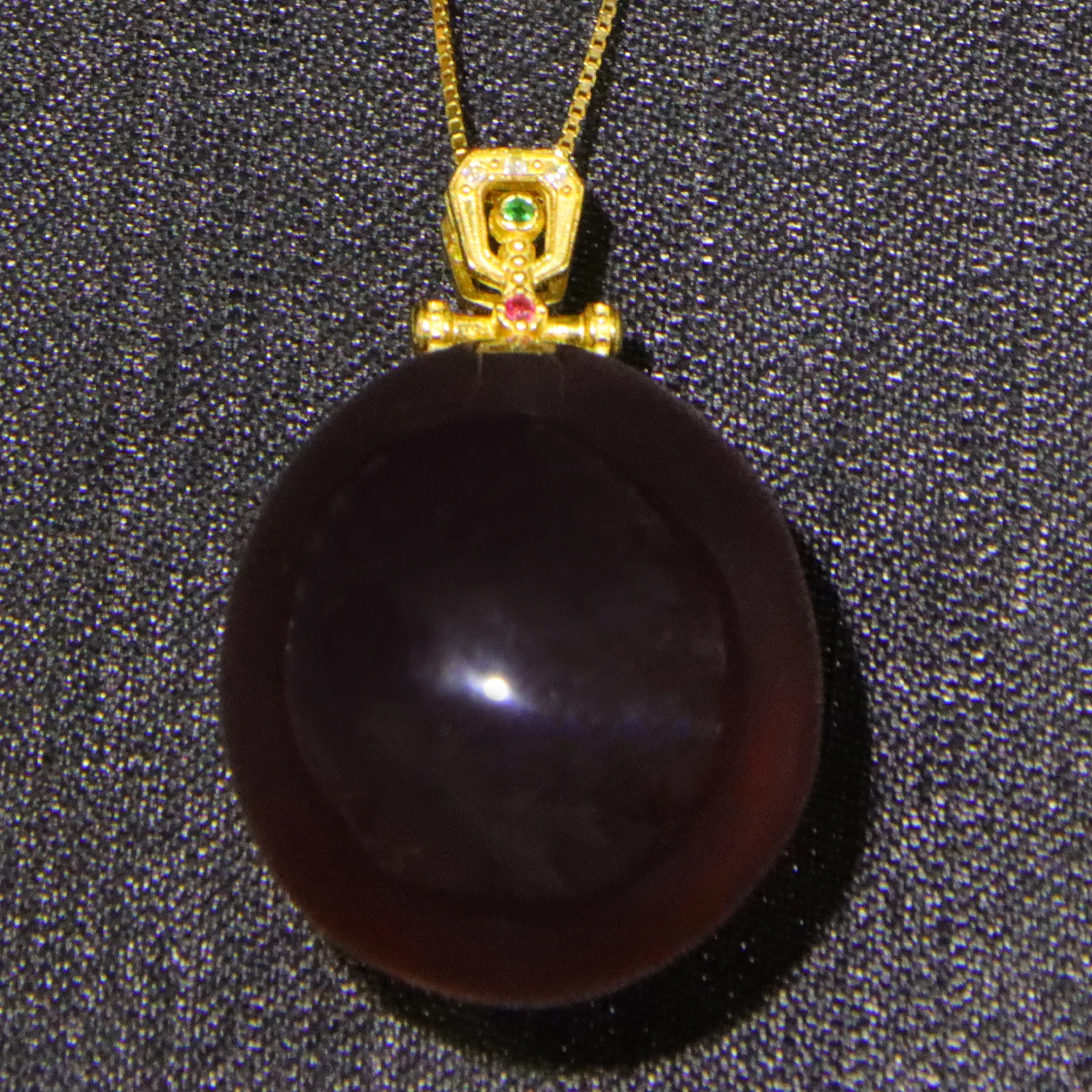 Natural Violet Amber Pendant with Solid Silver Setting 22.8mm Round Bead Purple Amber Necklace for Women Jewelry Gift