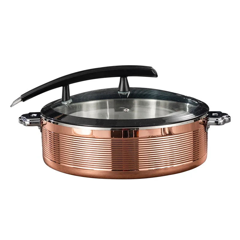 

YYHC-Rose Gold Stainless Steel Hot Pot Buffet Stove Hotel Thermal Insulation Heating Stove Luxury Chaffing Dish Wth Glass Lid