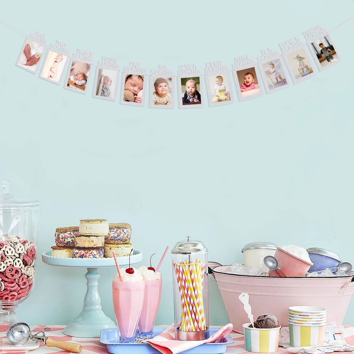 

12 Months Baby Birthday Party Decorating Banner Paper Baby's First Year of Life Photo Decorations