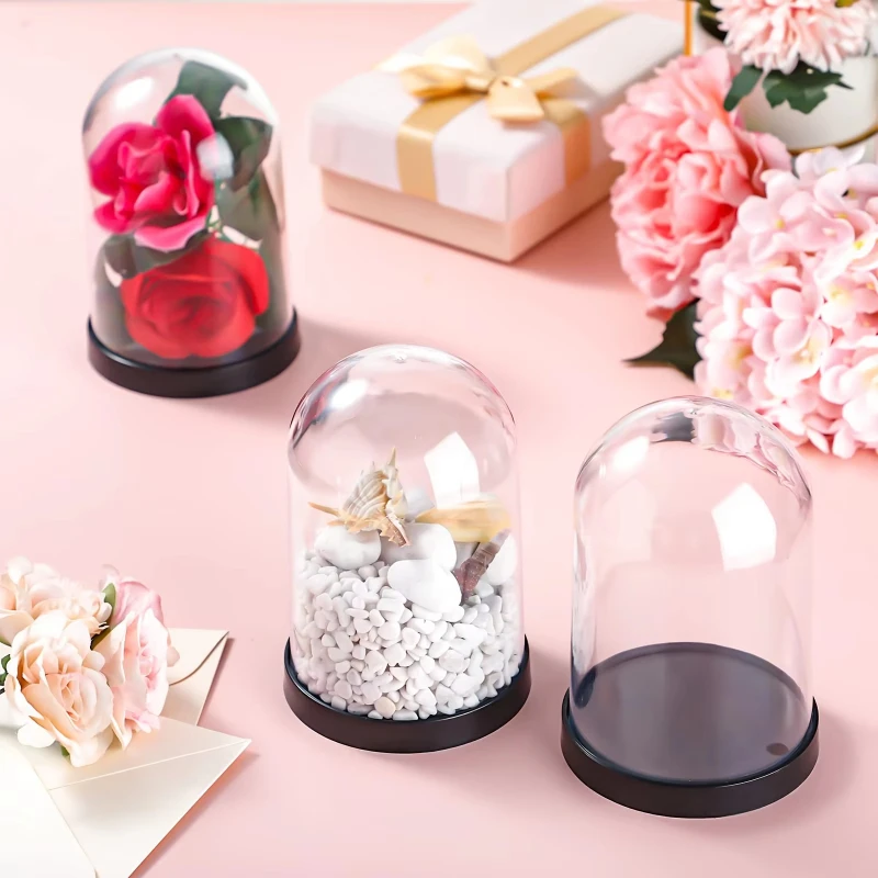 DIY Transparent Plastic Bell Jar Dome Ball with Screw-on Lid Preserved Flower Jar, DIY Crafts Valentine's Day and Other Holiday