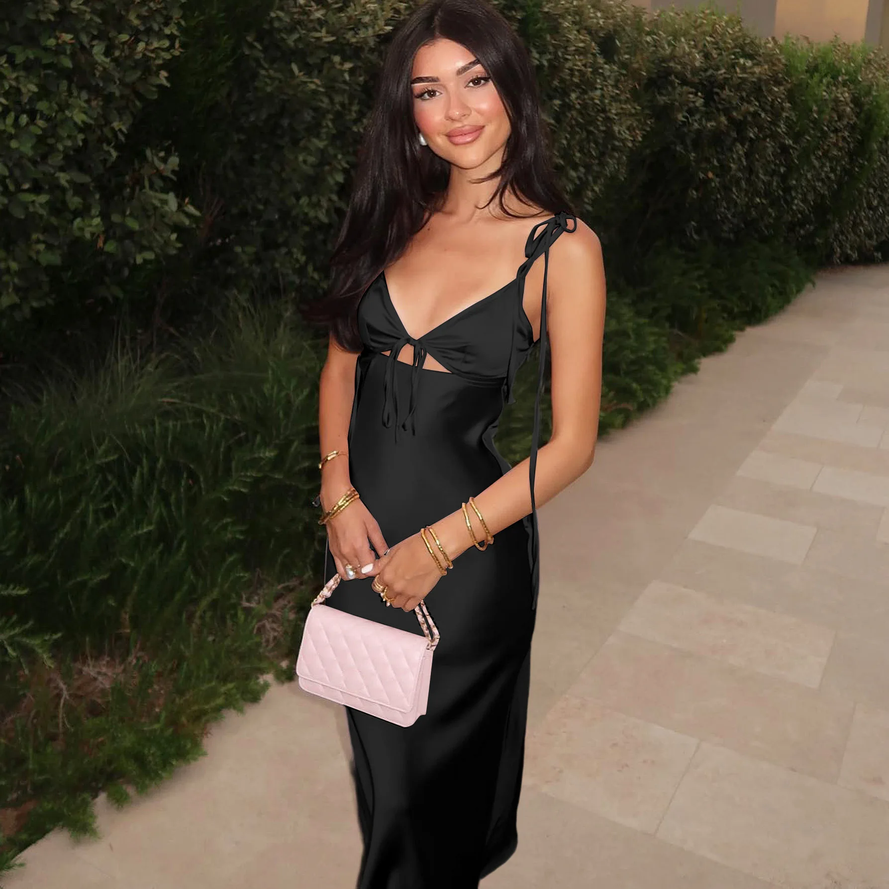 バックレスレースアップスパゲッティストラップカットアウトミニドレス レディース クラブ ホリデー イブニングパーティードレス Y2K服