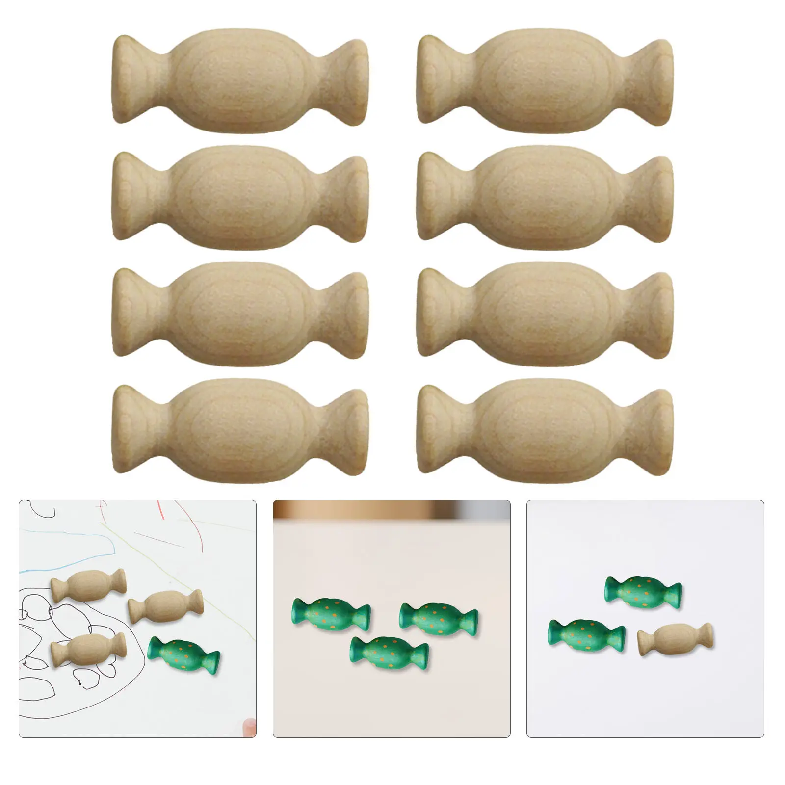 20Pcs Smooth Sanded Wooden Candy Shapes Unfinished DIY Hand Paint Craft Blanks for Home Christmas Party Farmhouse Decor