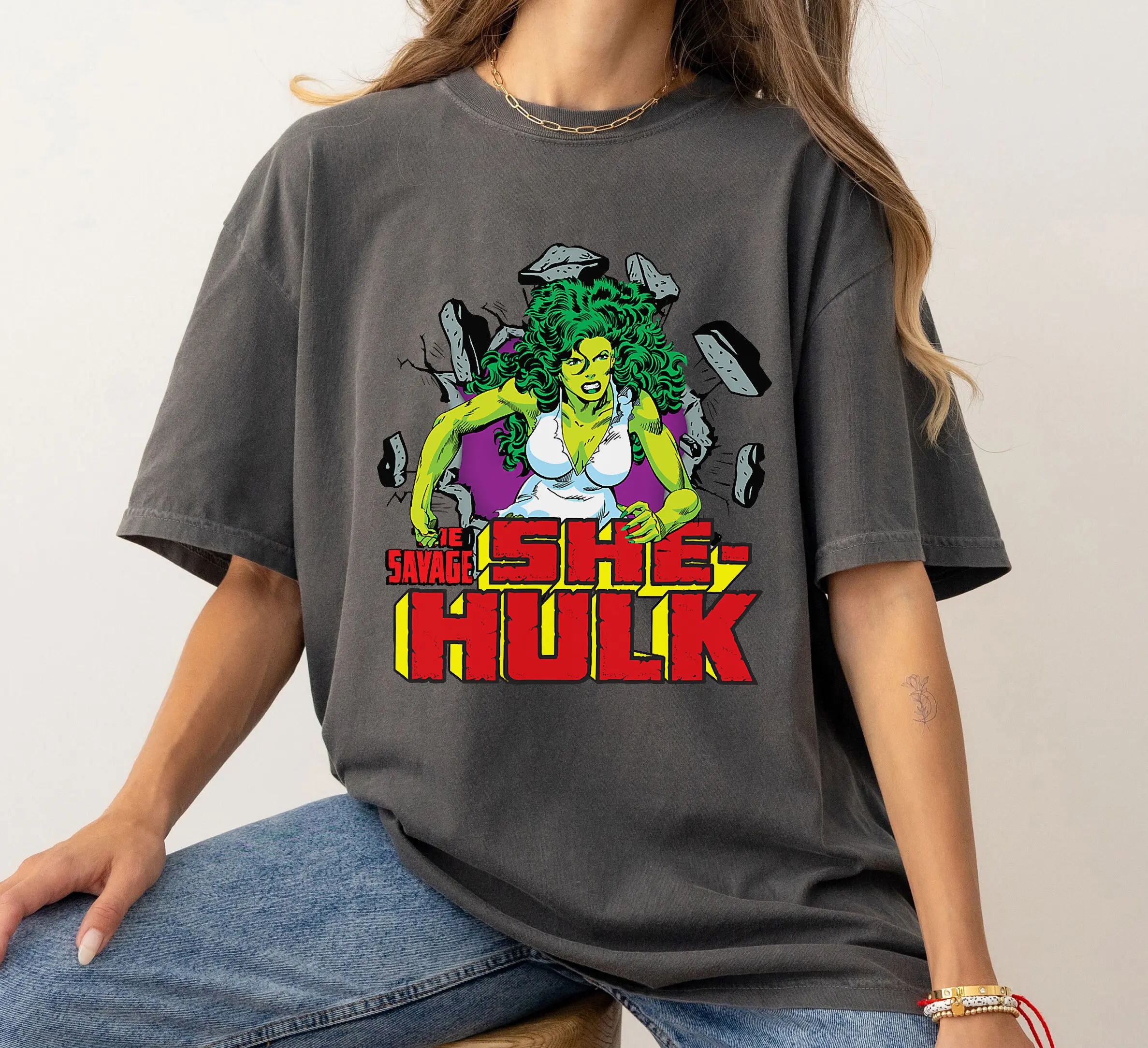 تي شيرت مارفل ذا سافاج شي هالك ريترو كوميك تي شيرت مارفل شي هالك قميص مارفل كوميك ريترو قميص ديزني لاند الأسرة مطابقة #1