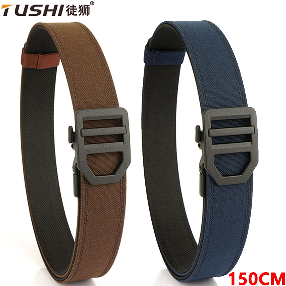 TUSHI EDC Hard Tactical Belt for Men Metal Automatic Buckle IPSC Gun Belt 1100D Nylon Military Belt Outdoor Sports Girdle Male