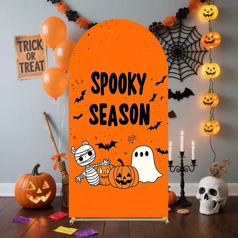Happy Halloween Arch Cover Backdrop Cute Ghost Pumpkin Lantern Baby Shower Kids Birthday Party Decor Elastic Photo Background