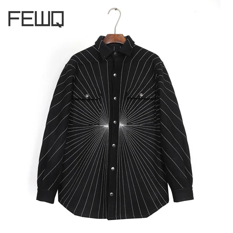 FEWQ Darkwear Embroidery Shirt Loose Casual Jacket 2024 Contrast Color Turn-down Collar Single Breast Male Tops 24E5057