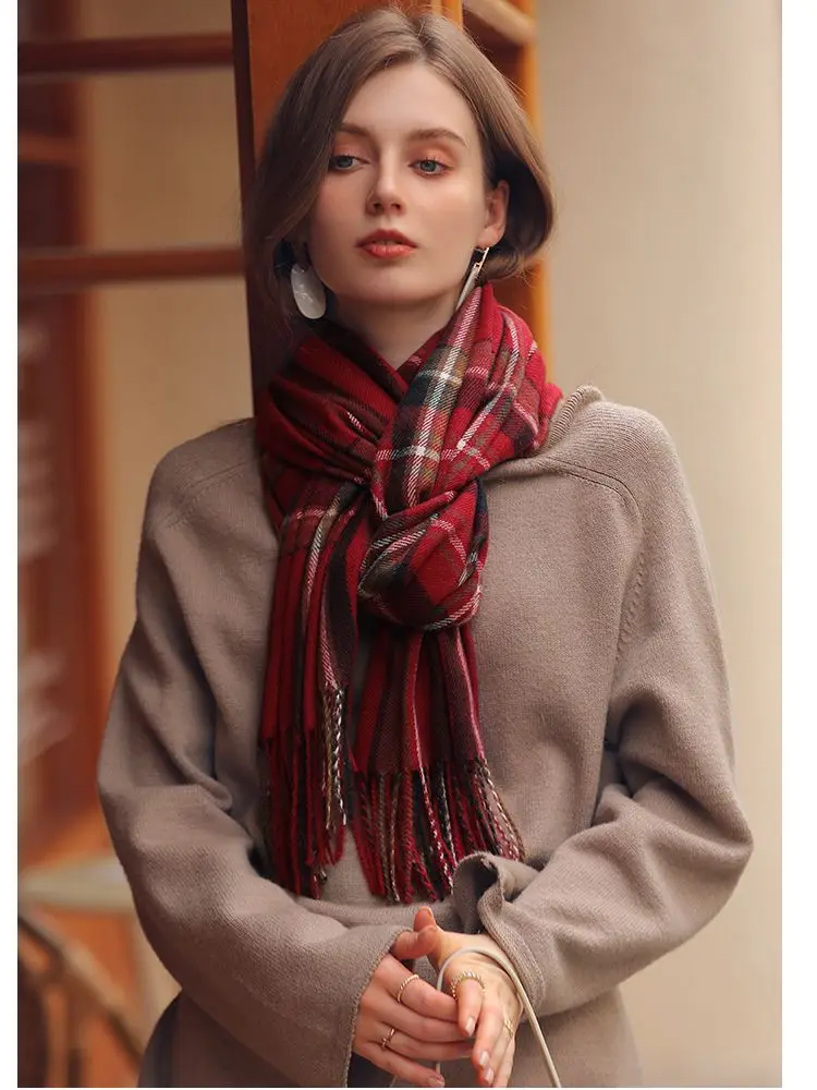 

Imitation Cashmere Scarf Women's Wholesale 2022 New Winter Tassel Plaid Shawl Scarf Women's Mid-length Thickened Warm Scarf