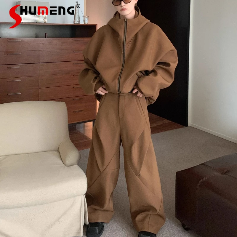 

Мужские осенние новые толстовки с капюшоном 2025 года, куртки, комплекты из двух предметов, мужские спортивные удобные комплекты, свободный дизайн, комплекты широких брюк из 2 предметов