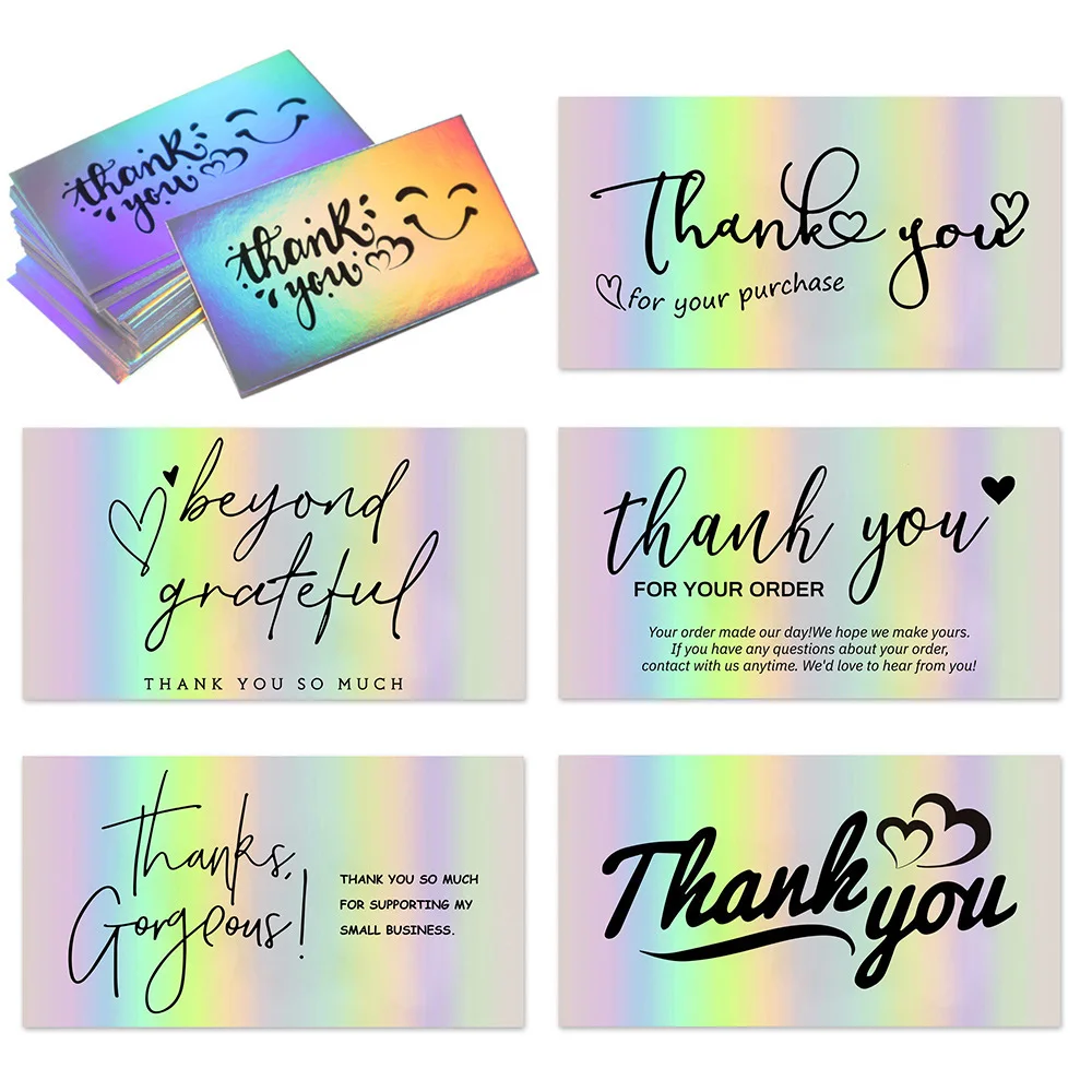 50Pcs Multiple Styles Laser Thank You Cards for Supporting My Small Business Order Shopping Purchase Thanks Greeting Card