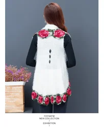 winter women mohair knitted wraps cargidans lady sleeveless embroidery rose sweaters women crochet flower swing sweaters dis5