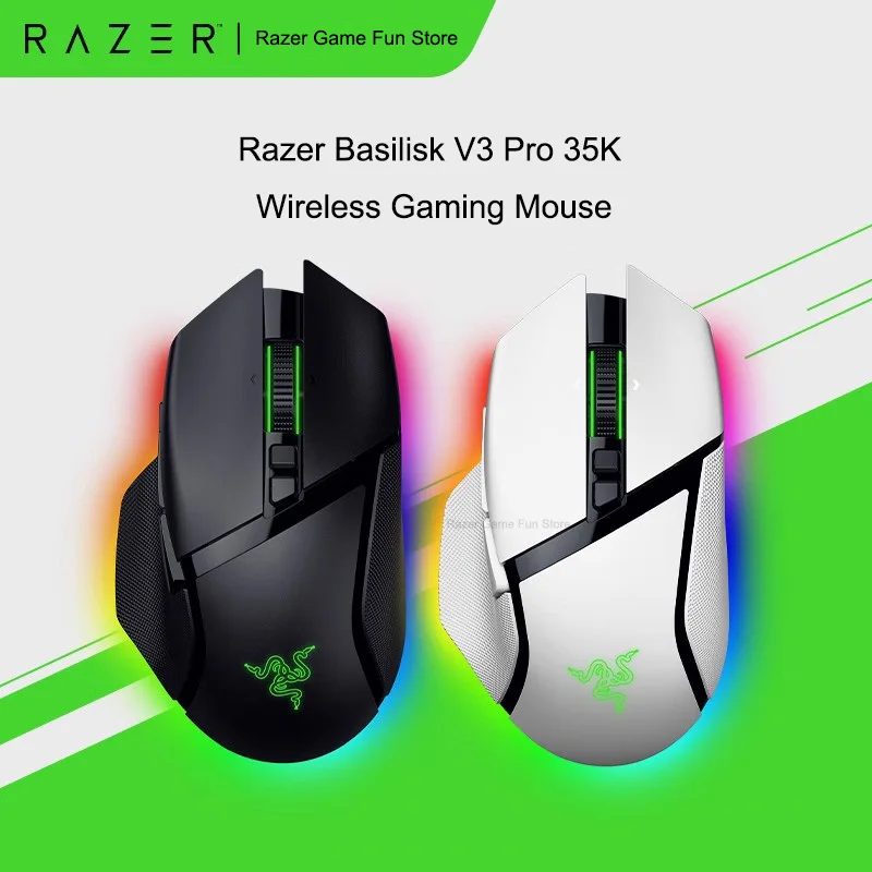 Razer Basilisk V3 Pro 35K Wireless Gaming Mouse HyperScroll Tilt Wheel - 35K DPI Optical Sensor Gen 2 - Up to 140 Hr Battery