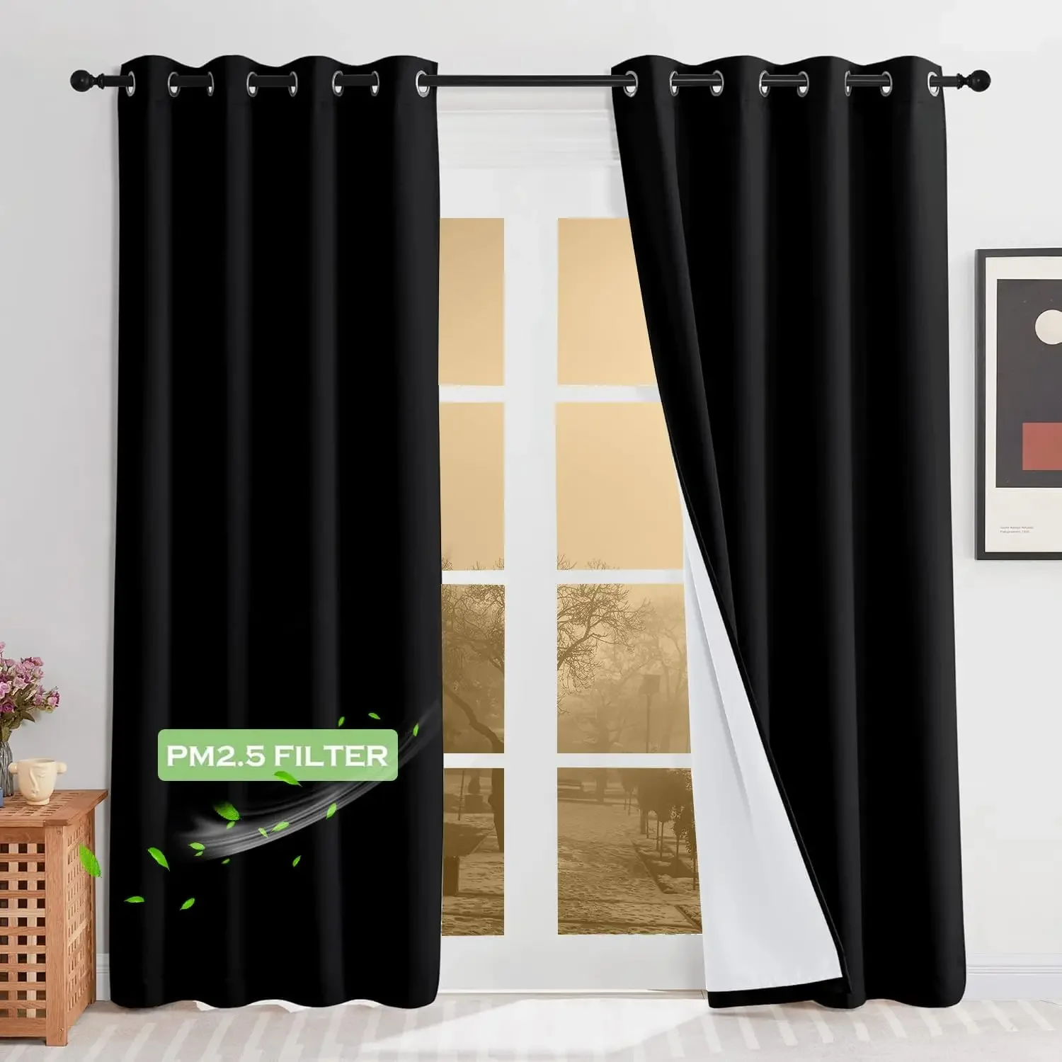 

4-in-1 Soundproof Anti Dust 100% Blackout Curtains with Melt-Blown Layer Noise Reducing Thermal Insulating Window Drapes for Bed