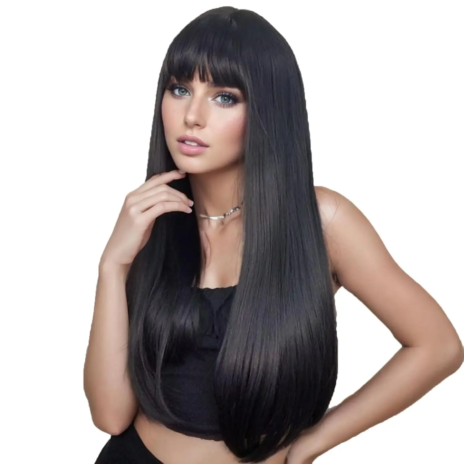 Glueless Wig Human Hair Straight Lace Front Wigs with Bangs Human Hair for Woman HD Lace Closure Wigs 180% Density Natural Color