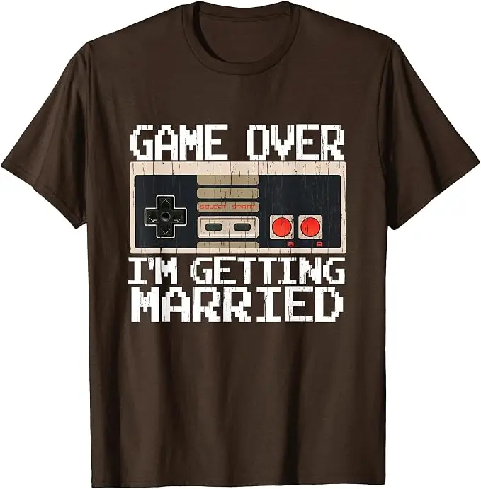 Game Over Ich heirate – Gamer-Bräutigam-T-Shirt, Y2k-Videospiel-Liebhaber, Bräutigam, Verlobter, Grafik-Bekleidung, Herrenmode, Neuheitengeschenk – Detail 14