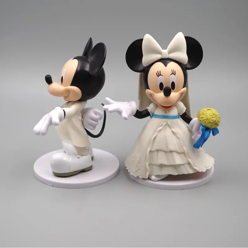 2Pcs Disney Cartoon Anime Action Figures Hobby Toys Mickey Mouse Minne Model Toy Wedding Decorative Doll Couple Birthday Gift