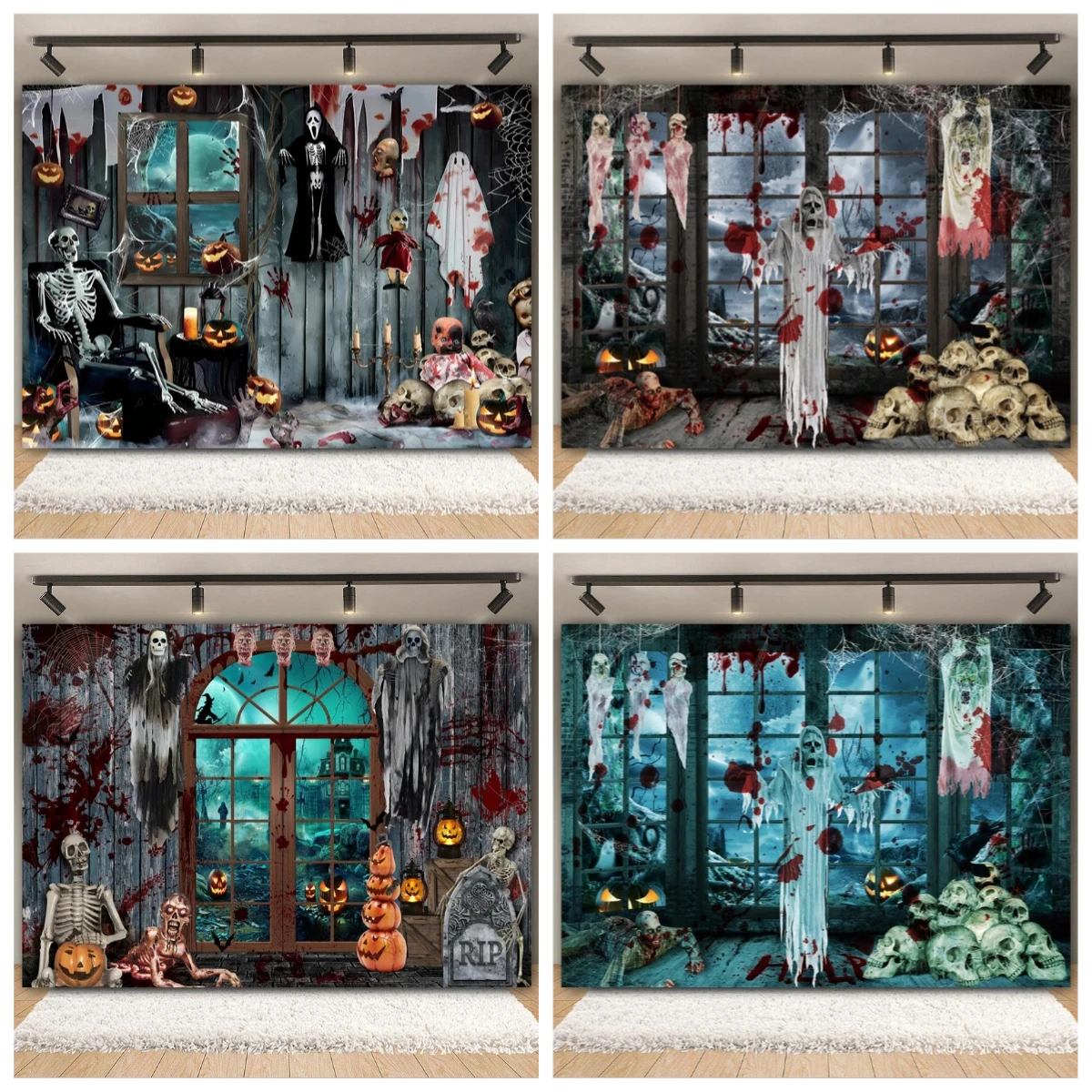 

Halloween Photography Backdrop Horror Night Moon Scary Graveyard Castle Pumpkin Skull Children Portrait Photo Background Decor