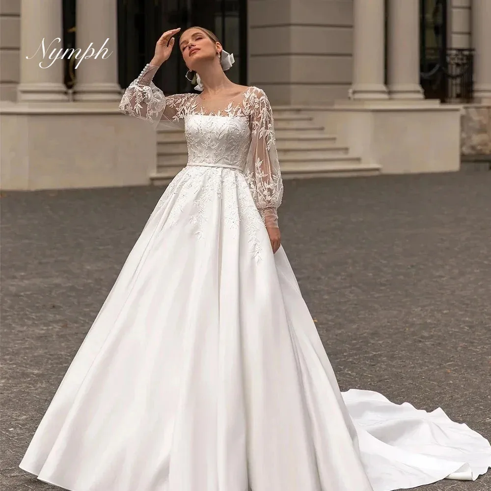 Simple Long Sleeve A-Line Wedding Dress Sexy Applique Bridal Gowns GlamorousFloor-Length Wedding Gowns Customized Vestidos De