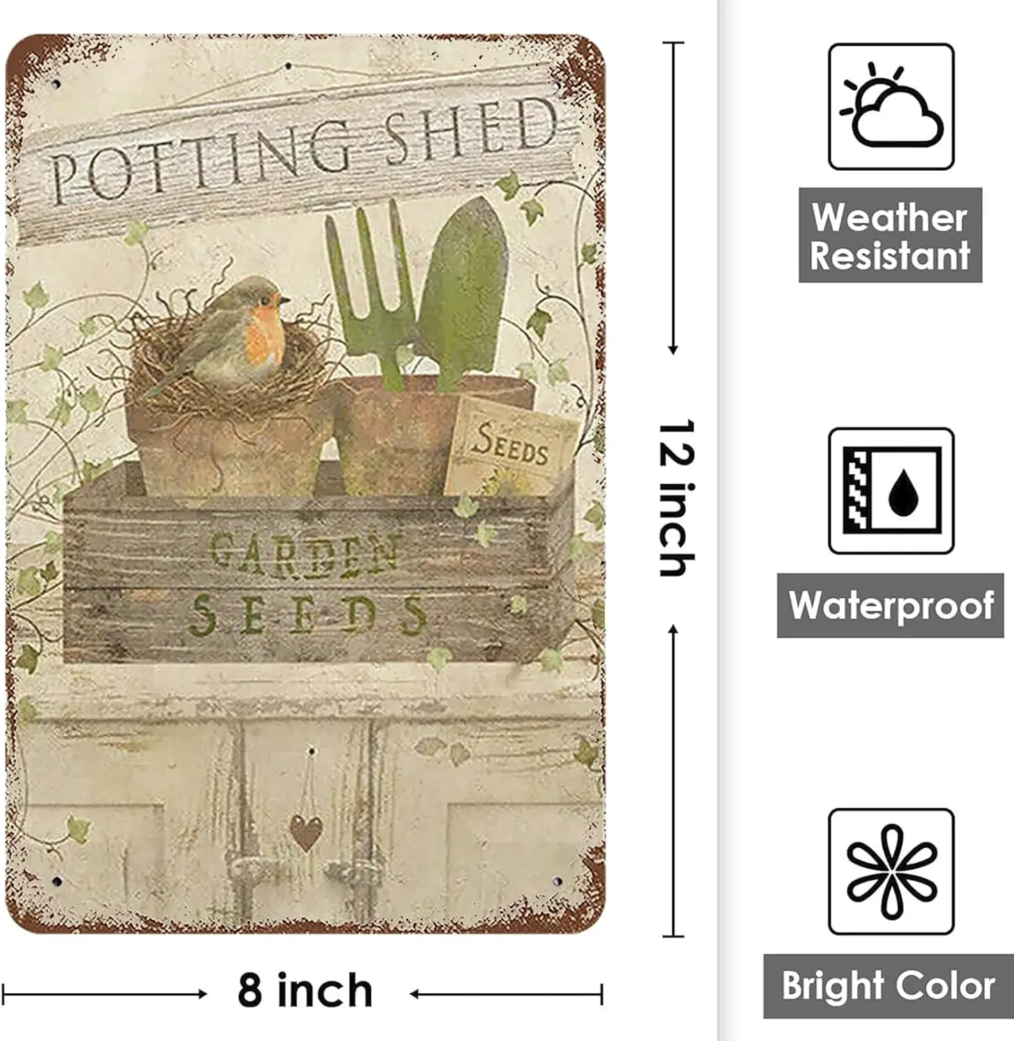 Vintage Metal Tin Sign 8x12, Potting Shed Wall Art Decor, Funny Garden Seeds Poster for Home Living Room Bedroom Kitchen Garden