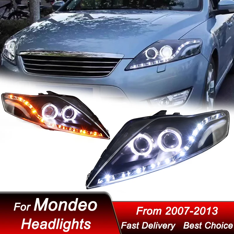 

Поп-стайлинг автомобилей фары для Ford Mondeo 2007-2013, новый стиль, полностью светодиодные автомобильные фары в сборе, комплект аксессуаров для линз проектора