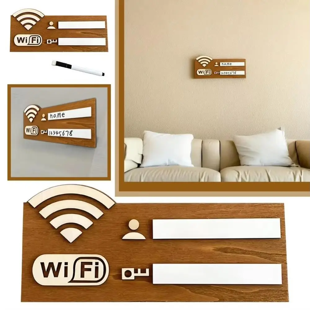 Wooden WiFi Password Sign Rewritable Handwriting Wireless Network Indicator Plaque Wall Mounted Multi-Purpose Use WiFi Signage