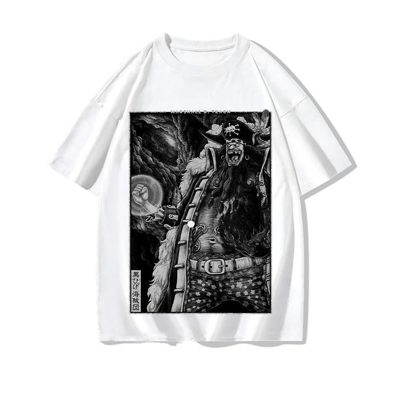 Camiseta ONE PIECE Sailing King Joint para hombre, camiseta de manga corta con estampado de algodón de animación de grupo de piratas y Barba Negra para hombre y mujer