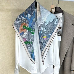 Classic Printed 100% Silk Scarf Shawl Square 90 Silk Foulard Echarpe