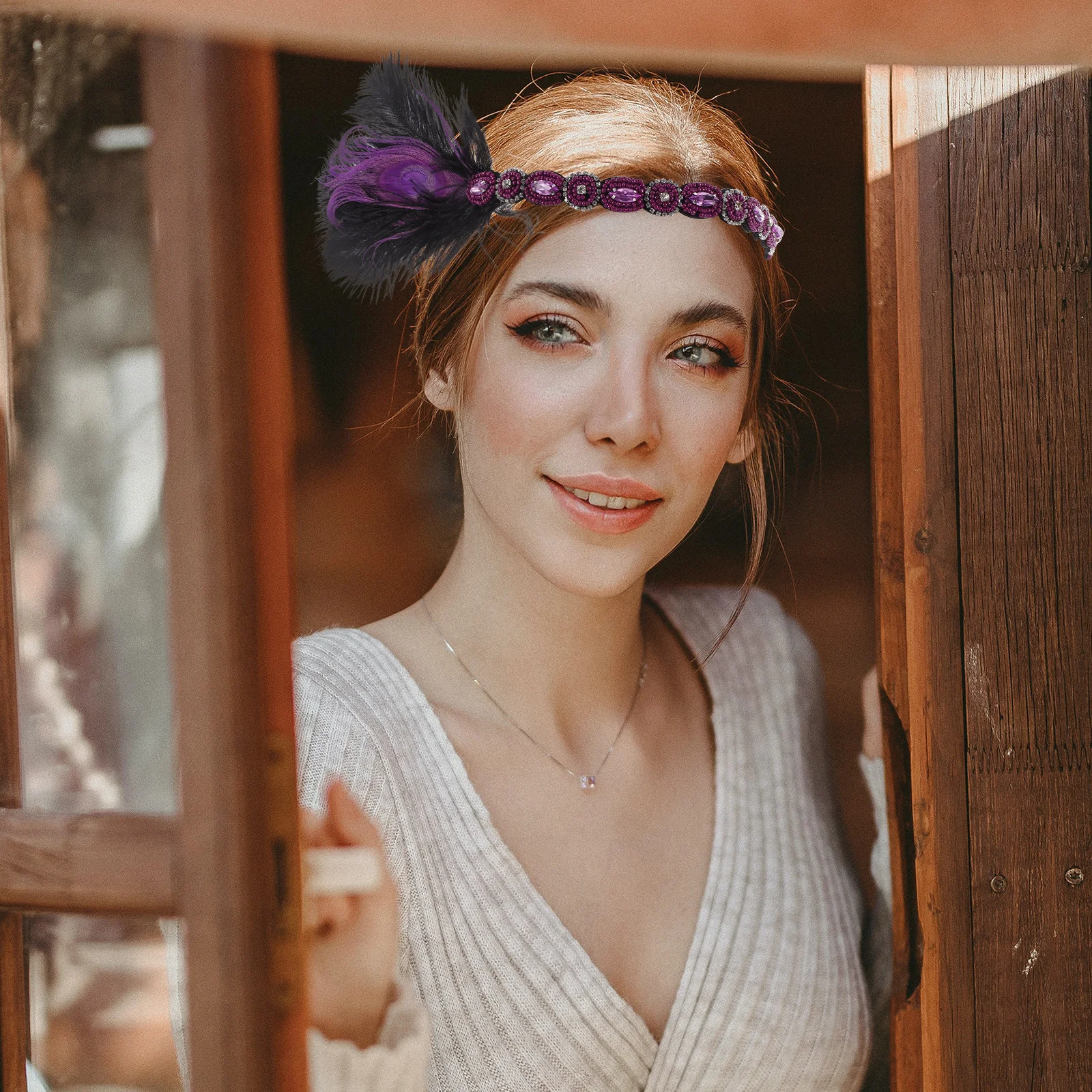 

Handmade Rhinestone Head Band Purple Wedding Prom Party Hair Accessory Elegant Headdress for Girls Women