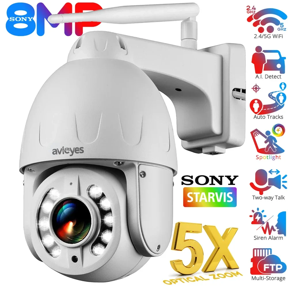 4K 8MP 5X Optical Zoom WiFi PTZ IP Camera Outdoor Color Night Vision Auto Tracking Human/Vehicle Detect CCTV Security Cameras