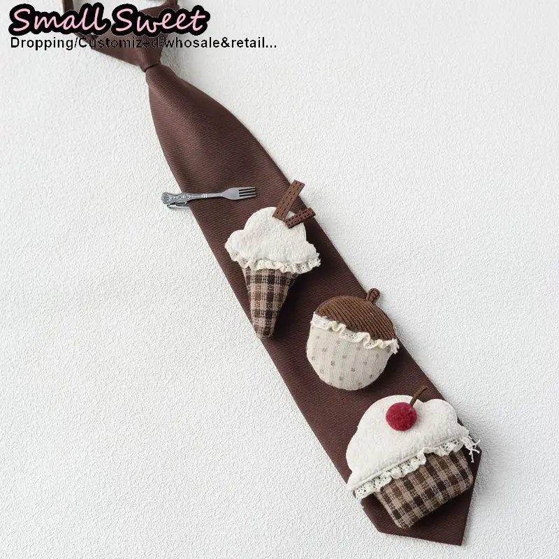 Women Men Subculture Y2K Vintage Chocolate Cream Short-Sleeve Literary Shirt Trendy Retro Dessert Decorative Tie for Casual Wear