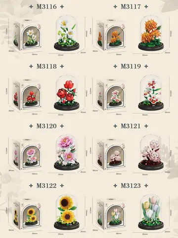 Eternal Flower Bouquet Bonsai Potted Plant Micro Building Blocks Model Home Decoration Puzzle Toys Kids Birthday Christmas Gifts